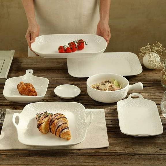 Whisper White Ceramic Dinnerware Set, 20 Pieces, Vine Pattern