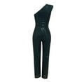 thumbnail image 3 of Sakmal Green Jumpsuits for Women Dressy Sleeveless Elegant Wedding Overalls Straight Leg One Shoulder Sequin Long Boat Neck Pants, 3 of 4