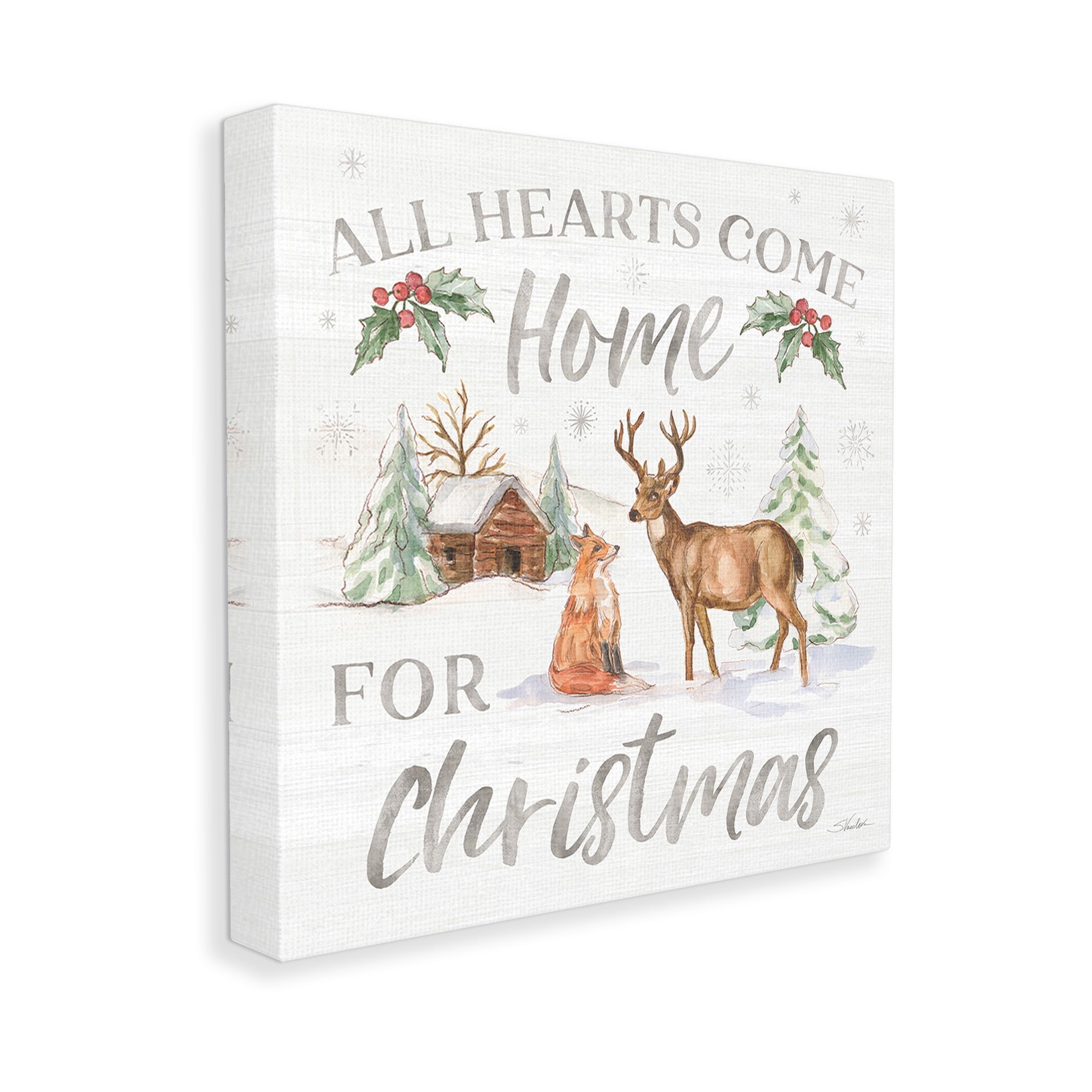Stupell Industries Home For Christmas Phrase Holiday Painting Gallery Wrapped Canvas Art Print Wall Art, 36 x 36