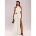 thumbnail image 2 of Apricot Backless Halter Maxi Dress With Ruched Waist And Beaded Detail, 2 of 7
