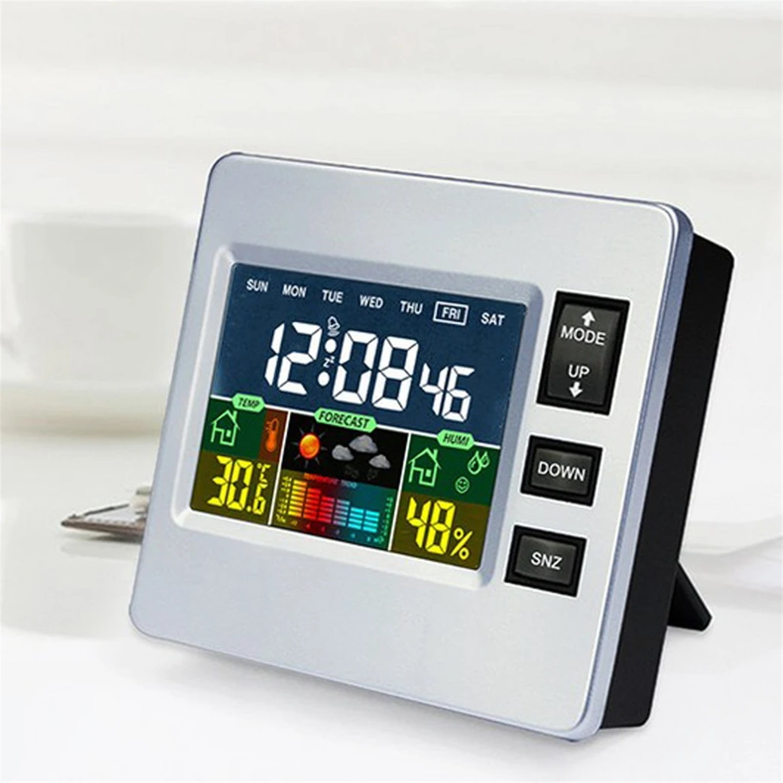 Wireless Weather Station Alarm Clock Indoor Thermometer Temperature Temp. Humidity Meter for Home Office ,Excellent Visual Experience