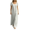 thumbnail image 2 of QUNYINEY Casual Summer Dresses for Women Long Short Sleeve White A Line Dress Loose Fit Flowy Vacation Square Neck Dresses, 2 of 5