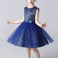 thumbnail image 4 of BRGZLK Girls Sequin Dress Star Sequin Mesh Skirt Tween Girl Sleeveless Round Neck Prom Party Dress Performance Costume Blue 7-8 Years, 4 of 5