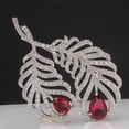 thumbnail image 1 of Broche en Plume de Paon CZ de Style Vintage Grande Blanche-Rouge, 1 of 5