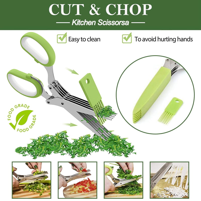 AUCHEN Herb Scissors Set with 5 Multi Stainless Steel Blades,Multipurpose Kitchen Scissors