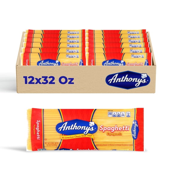 Anthony’s Spaghetti, 12-Pack (32 oz Each) – Traditional Pasta for Classic Italian inspired dishes