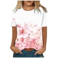 thumbnail image 1 of Pompotops Mode Femmes Manches Courtes Rétro Col Rond Imprimé Tops en Vrac Blouse Manches Trois Quarts, 1 of 6