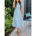 thumbnail image 4 of Maskion Women's Flutter Short Sleeve Smocked Midi Dress Summer Casual Tiered A-Line Dress,M Light Blue, 4 of 6
