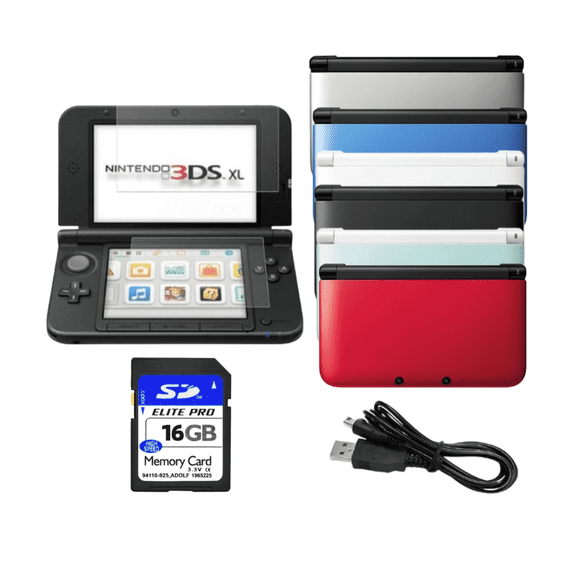 Nintendo 3DS XL/LL Gaming Console Refurbished Bundle with 16GB Memory Card & Glass Screen Protector
