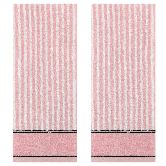 REGALWOVEN Striped Cotton Bathroom Hand Towels, 13 x 29 Inch Soft Absorbent Decorative Hand Towels Pink 2-Piece