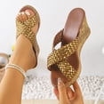thumbnail image 5 of Platform Sandals for Women Braided Strap Open Toe Cork Wedges Heels Summer Nonslip Slip on Slides Shoes Gold Size 6.5, 5 of 7