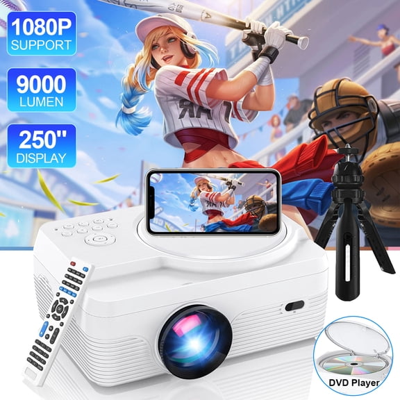 Native 1080P Support Projector, 9500LM Full HD Movie Projector,300" Display 4k Home Video Projector[Projector Screen and Tripod Included],Mini Projector Compatible with HDMI/USB/TV Stick