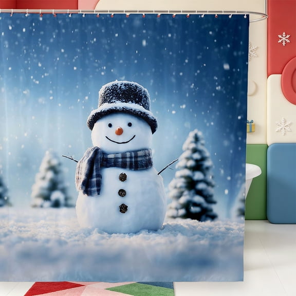Manfei Winter Holiday Shower Curtain 72Wx72L,Cartoon Xmas Christmas Tree Bathroom Curtain