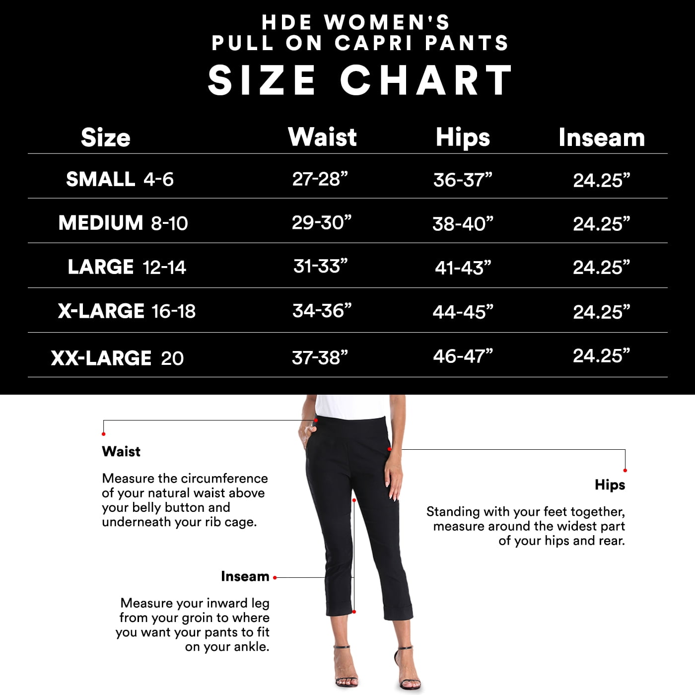HDE Plus Size Pull On Capris for Women with Pockets Elastic Waist Cropped Pants  Black - 1X at  Women's Clothing store