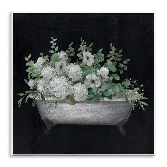 Stupell Industries French Country Vintage Clawed Bathtub Botanical White Flower Bouquet Wall Plaque Art, 12 x 12, by Nan