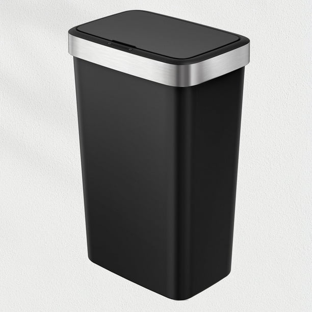 EKO Hana 50L Bote de basura 50L Sensor Aro metálico, Color Negro, cierre silencioso. Cubo de basura negro. Ideal para cocina