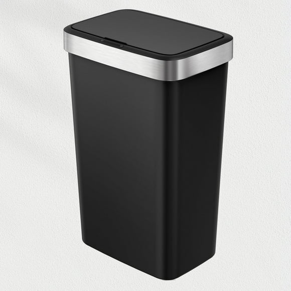 EKO Hana 50L Bote de basura 50L Sensor Aro metálico, Color Negro, cierre silencioso. Cubo de basura negro. Ideal para cocina