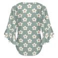 thumbnail image 6 of White Cartoon Flowers Women's V-Neck Blouse With 3/4 Ruffled Bell Sleeves Casual Top Ladies Blouses, 6 of 7