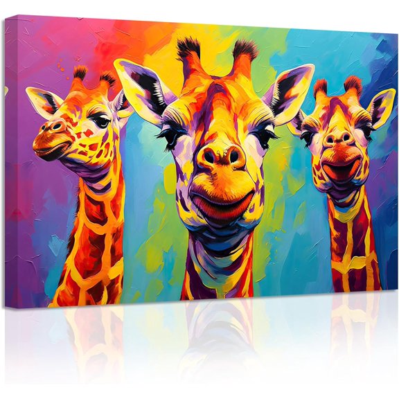 ZHONGYUTONG Giraffe Family Canvas Wall Art Colorful Animal Painting Prints Funny Giraffe Abstract Posters Wall Decor for Nursery Baby Room Framed (16.00" x 24.00")