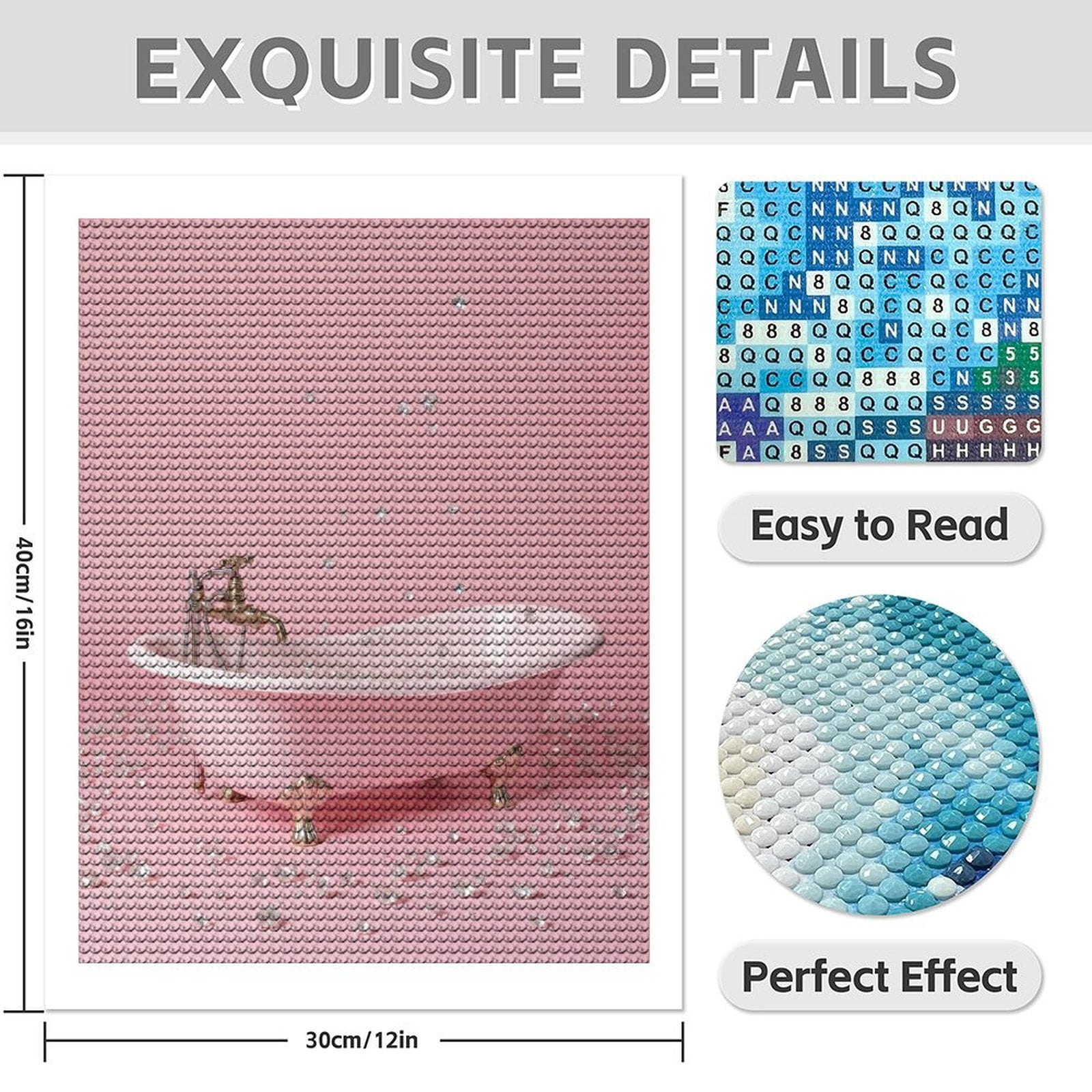 Diamond Art Kits for Adults - 5d Pink Bathtub Gems Luxury Scene Diamond Painting for Adults, Diamond Art for Adults Beginners, Diamond Painting Kits for Adults for Home Wall Decor