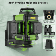 Huepar 3 x 360 Degree Green Beam Laser Level Outdoor 3D Self-Leveling Cross Line Laser Level Tool with Li-ion Battery and Hard Carry Case