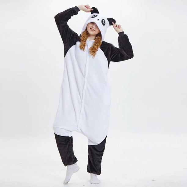 Disfraz de Panda de dibujos animados Unisex para adultos, ropa de dormir de Halloween y Navidad, mono de una pieza de felpa cálida, conjunto de pijamas de Cosplay para mujeres y hombres