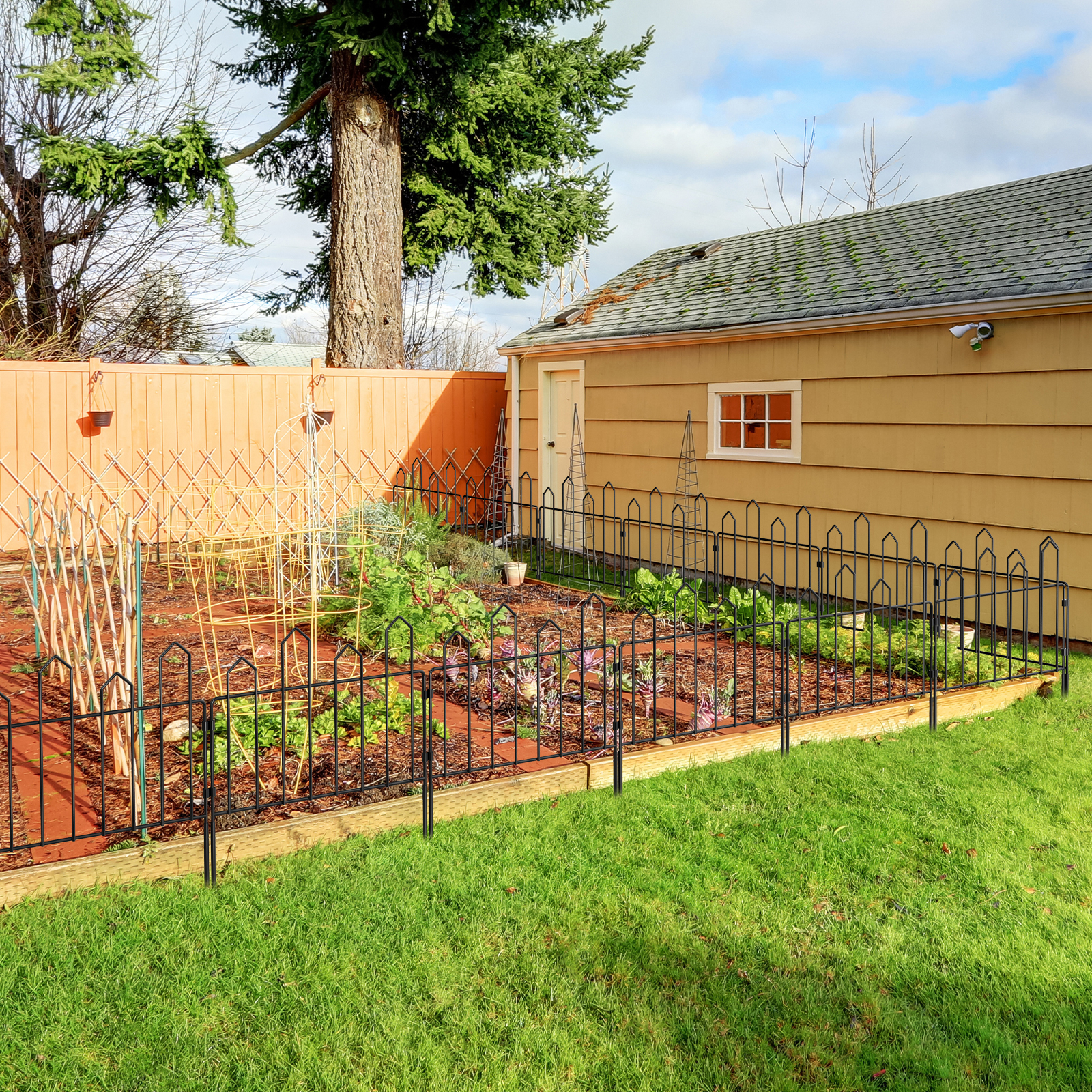 7 Pack Metal Garden Fence, 20in Height Decorative Iron Fencing Panels, Black Garden Edging for Yard, Flower Bed, Landscape Border & Animal Barrier