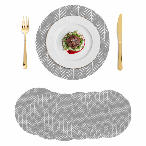 Grey Geometric Round 13 Inch Placemats Set of 6, Modern Pure Color Abstract Striped HeatResistant Non Slip Place Mats for Dining Table, Wipeable Braided Kitchen Table Mats for Housewarming
