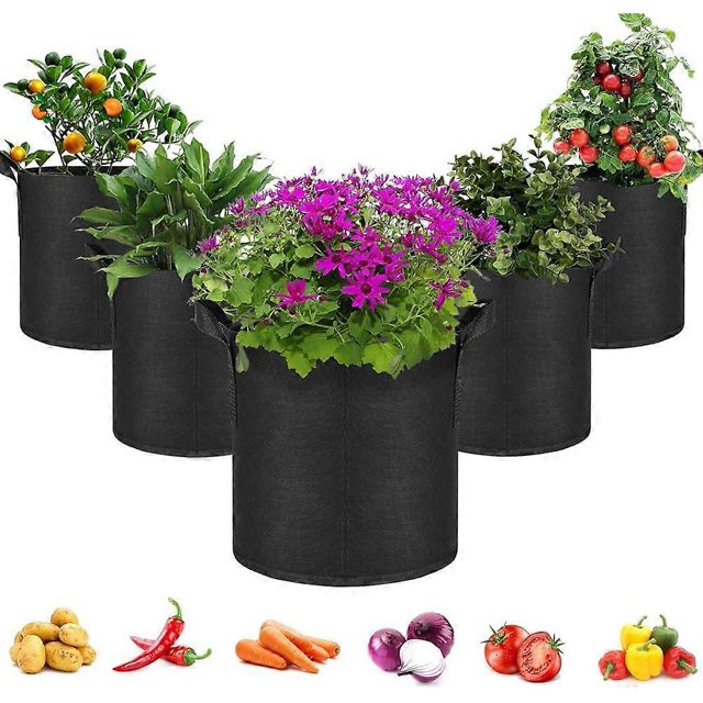 5-Pack 7 Gallons Non-woven Fabrics Grow Bags For Tomatoes Seed Breathable Plant