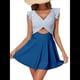 thumbnail image 1 of Traje de Baño para Mujer con Volantes y Corte Bajo, Control de Abdomen, Cuello en V, Cruzado Rayas Azules XXXL, 1 of 9