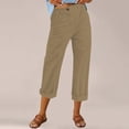 thumbnail image 2 of Women Capri Pants 2026 Summer Trendy Linen Cropped Trouser with Pockets Beach Casual Cruise Fashion Capris Clothes Camel L, 2 of 6