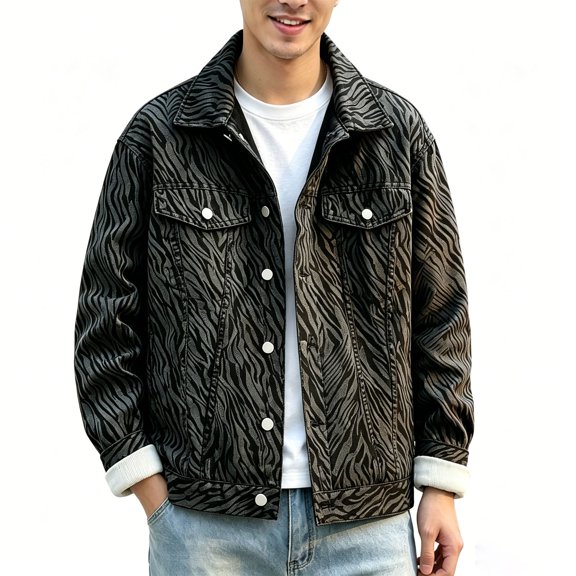 Jacket for Men Diagonal Graphic Lapel Button Down Casual Classic Outerwear