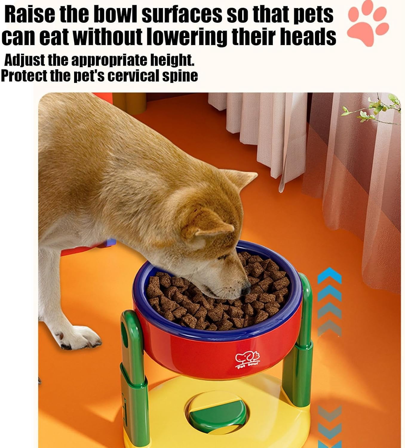 Raised Pet Bowl – Adjustable Height Stand, Suction Cup Feeding Dish | Cat Dog Water Bowl Puppy Small Medium Large Dogs, Indoor Outdoor Pet Supplies Home Kitchen Feeding Accessory