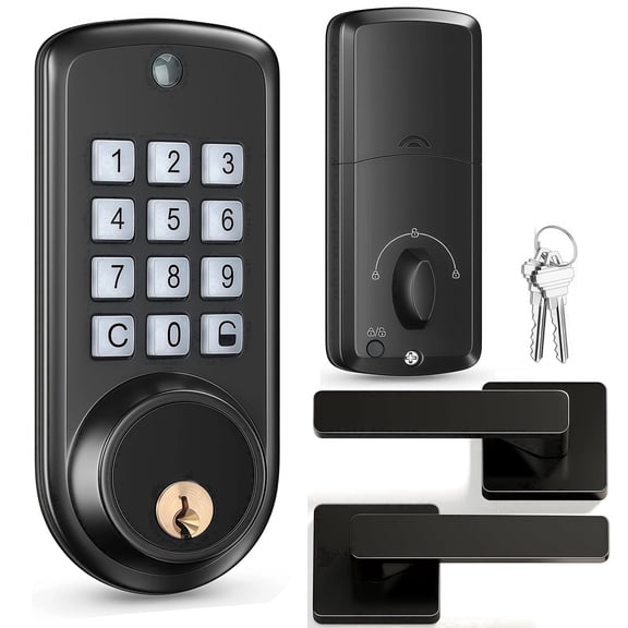 Door Lock,Blacksmith Electronic Door Lock and Handle Set with Password and Keys Unlock,Keyless Entry Smart Lock for Office Home Bedroom