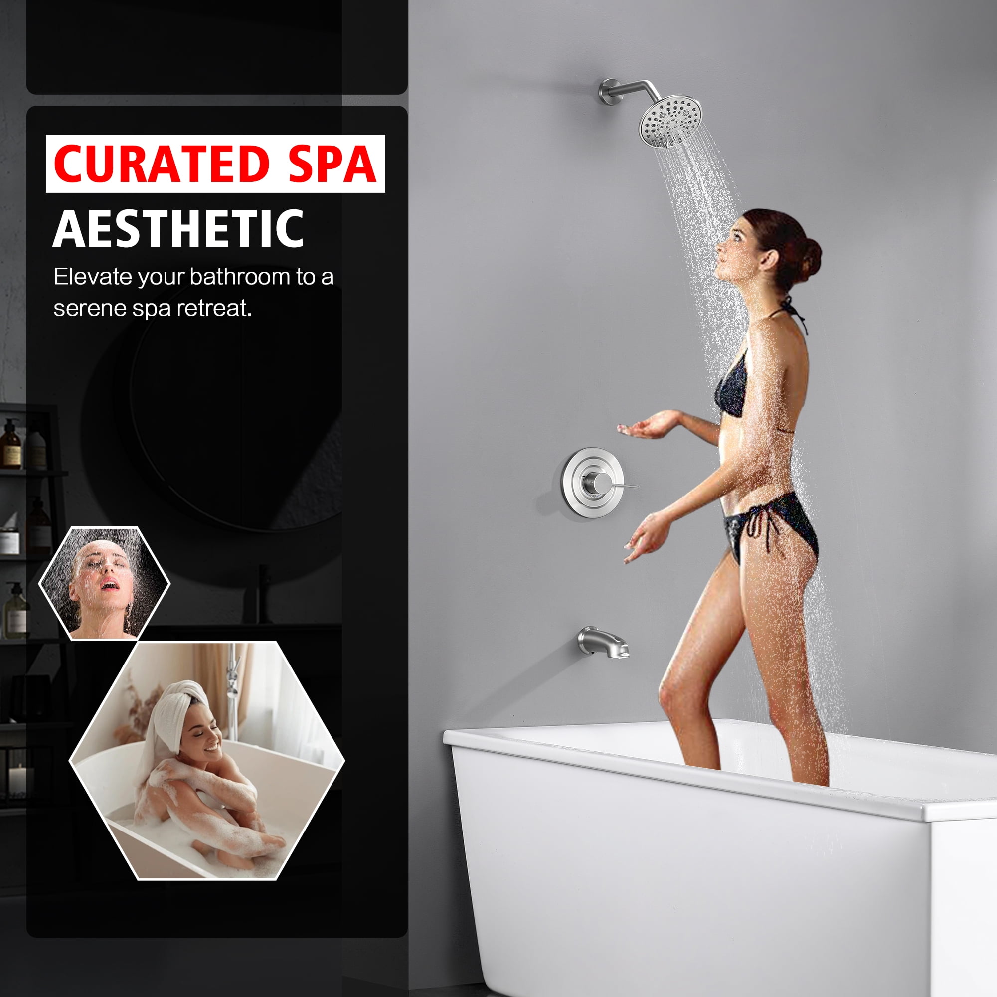 sumerain Bathtub Shower Faucet Set With Valve, Brushed Nickel Tub Shower Faucet Set Complete Included Shower Valve Tub Shower Trim Kit