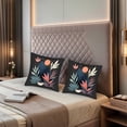 thumbnail image 2 of Stylish 18x18in Throw Pillow Covers Set of 2 - Whimsical Botanical Design with Colorful Leaves & Moon/Sun Motif for Couch Bed Car, 2 of 8