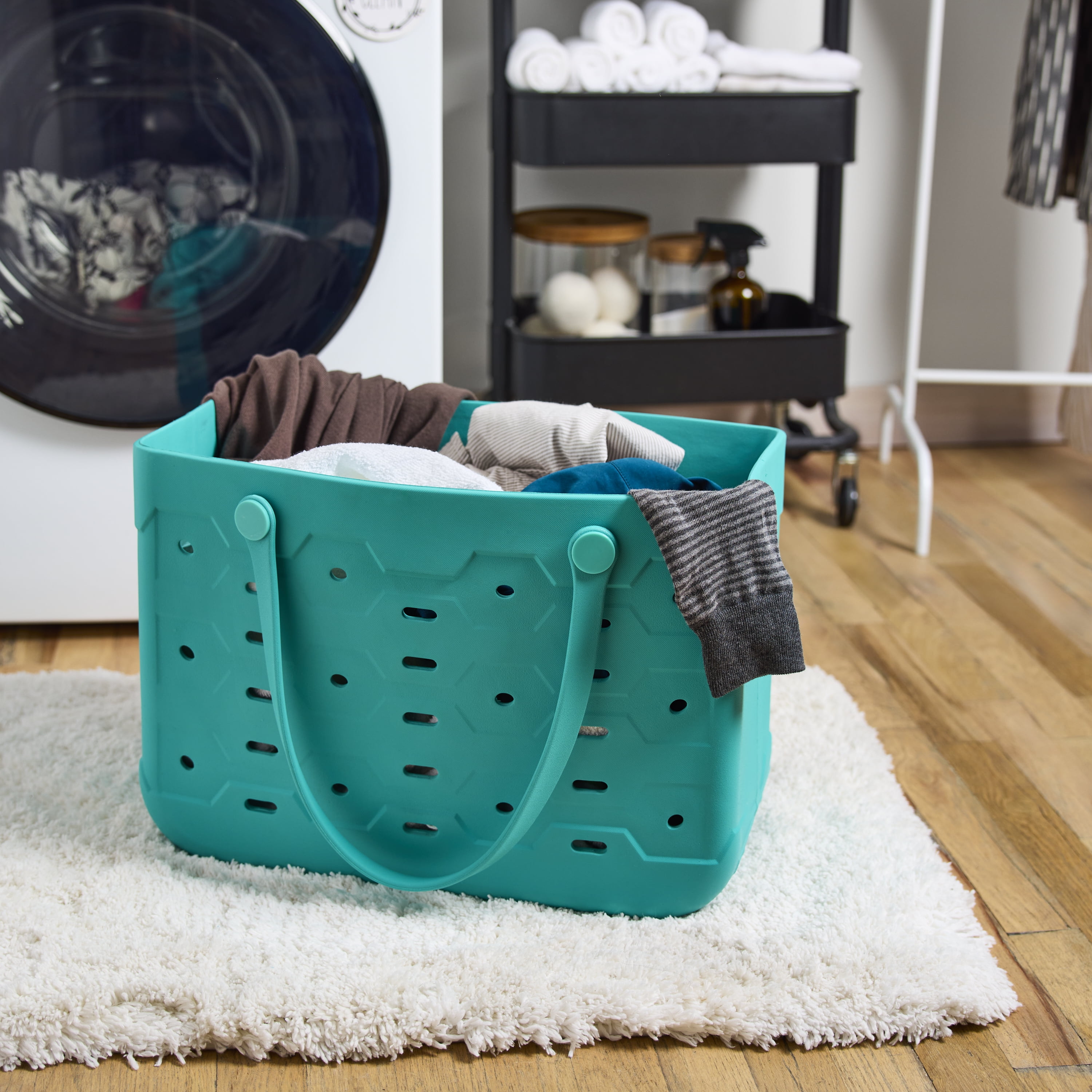 Mainstays Large All Purpose Flex Laundry Tote, Teal – Waterproof