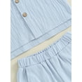 thumbnail image 6 of Kids Boys Summer Linen Outfits Solid Color Buttons Short Sleeve Tops and Elastic Waist Shorts 2Pcs Clothes Set, 6 of 8