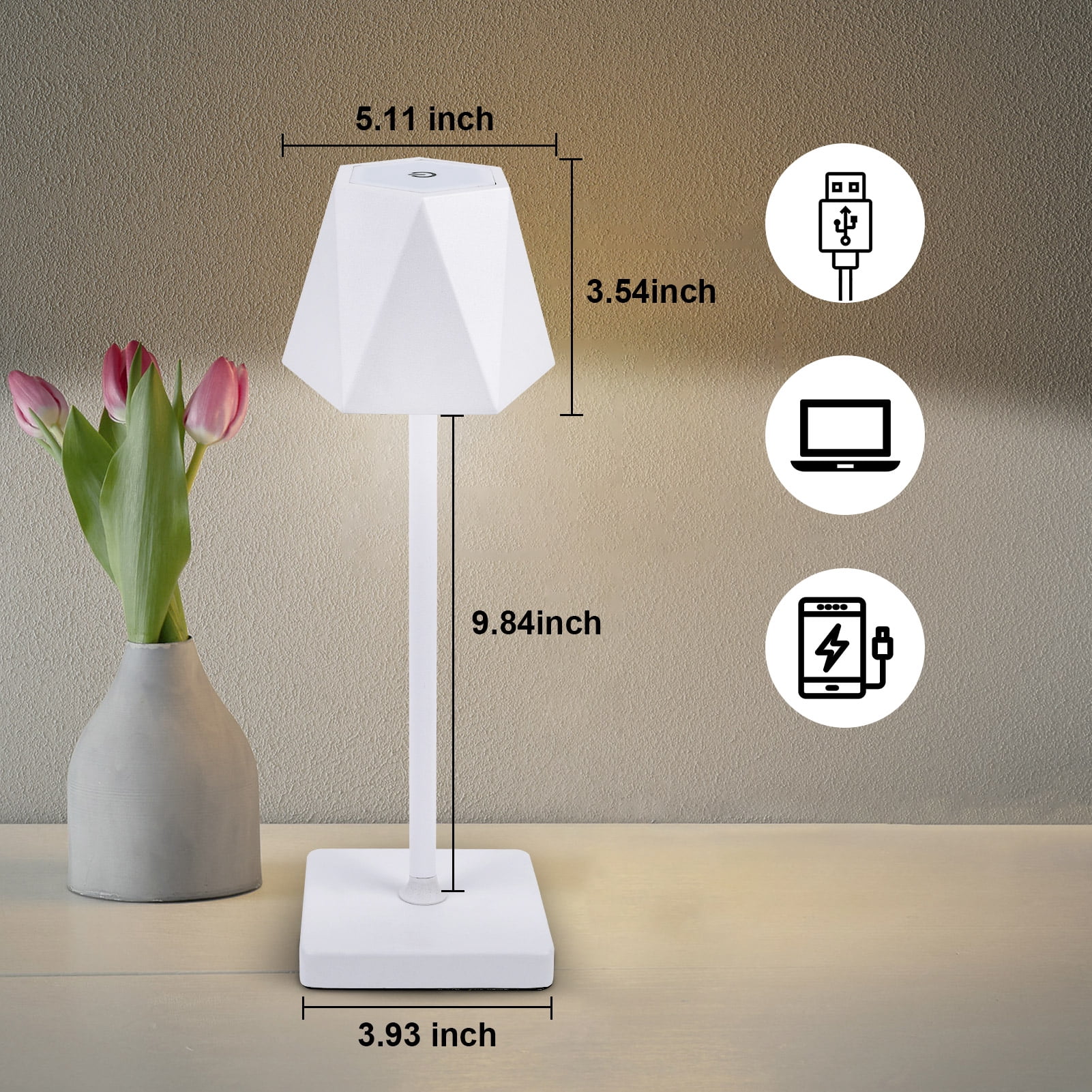 Cordless Table Lamp, 5000mAh USB Rechargeable Desk Lamp, RGB 5 Modes & Stepless Dimming,Gift Battery Powered Modern Lamp for Bedroom/ Dining/ Coffee /Outdoor,White