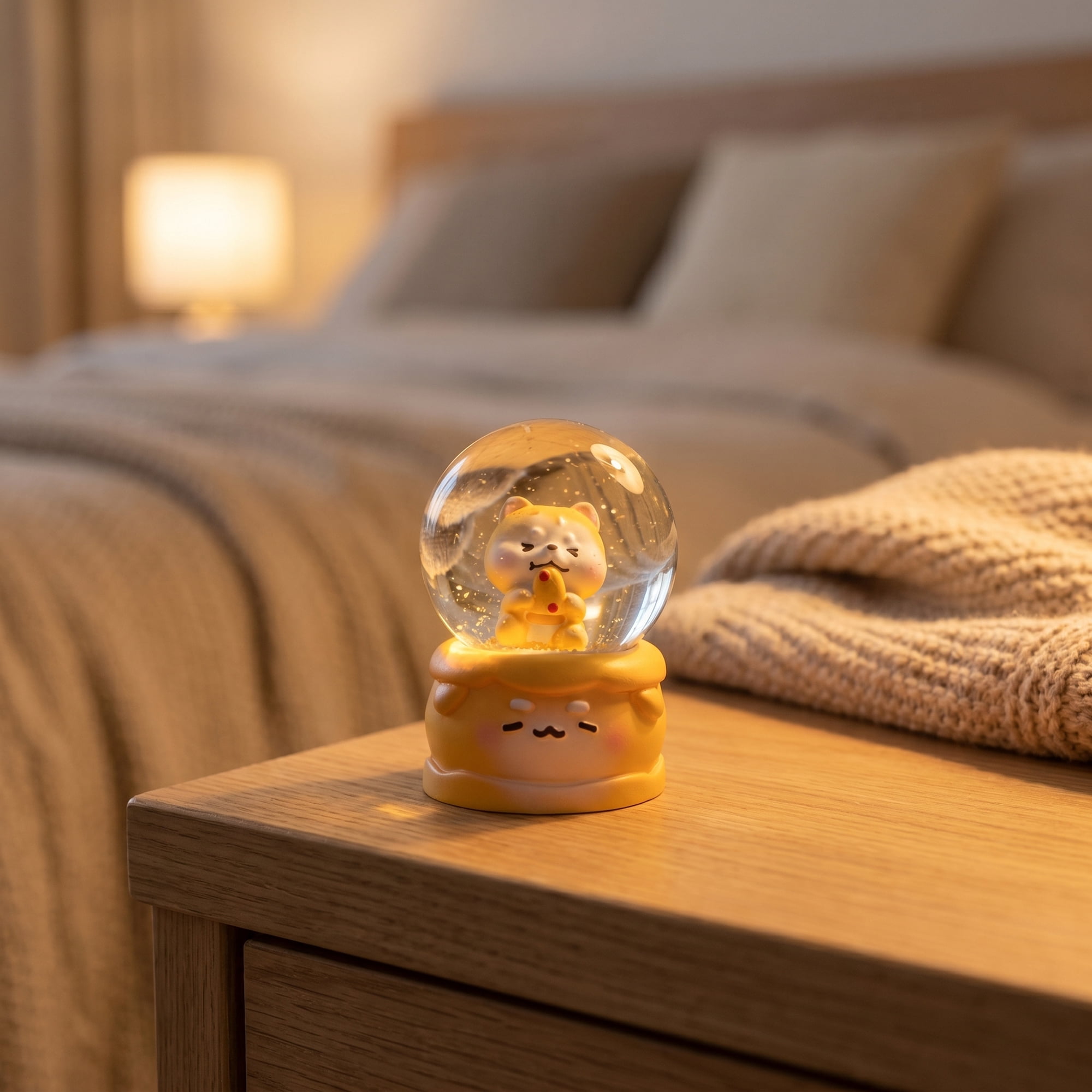 Unique Bargains Cartoon Light Up Crystal Ball Resin Snow Globe LED Sphere Orange Style B
