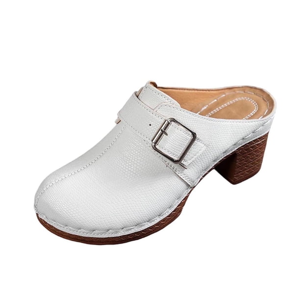 Correas de Tacón para Tacones Altos Bloque de Hebilla Tacón Clog Mules, Tacones Altos de la Mujer Estilo Madera Cerrado Dedo Del Pie