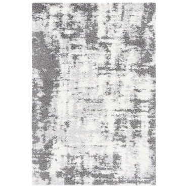 SAFAVIEH Lindsay Rozanne Distressed Polyester Shag Area Rug, Dark Grey/Grey, 5'3" x 7'6"