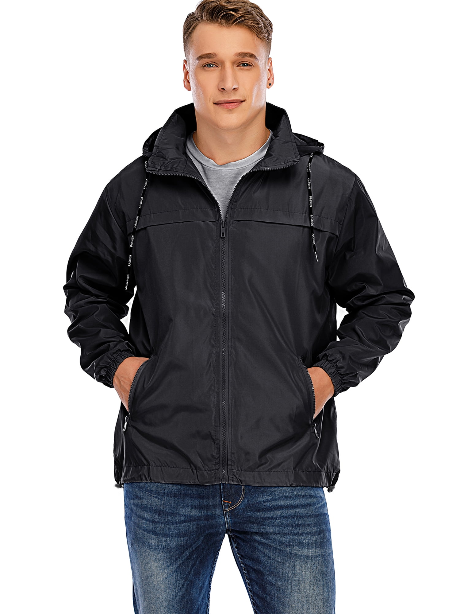 Men Hooded Waterproof Outdoor Jacket Lightweight Rain Jacket Windproof