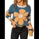 thumbnail image 3 of Suéter de Punto de Halloween para Mujer, Cuello Redondo, Estampado de Calabaza, Larga, Informal, Holgado, Top Corto Azul M, 3 of 10