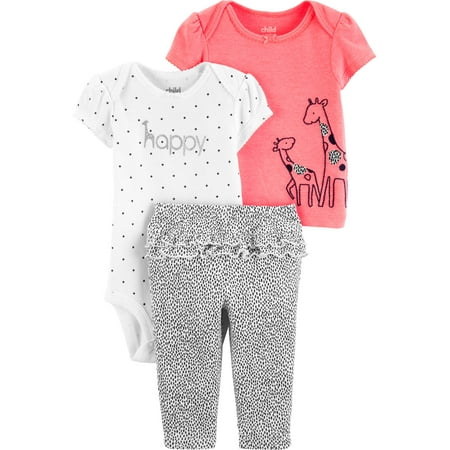 Short Sleeve T-Shirt, Bodysuit, and Pants Outfit, 3 pc set (Baby