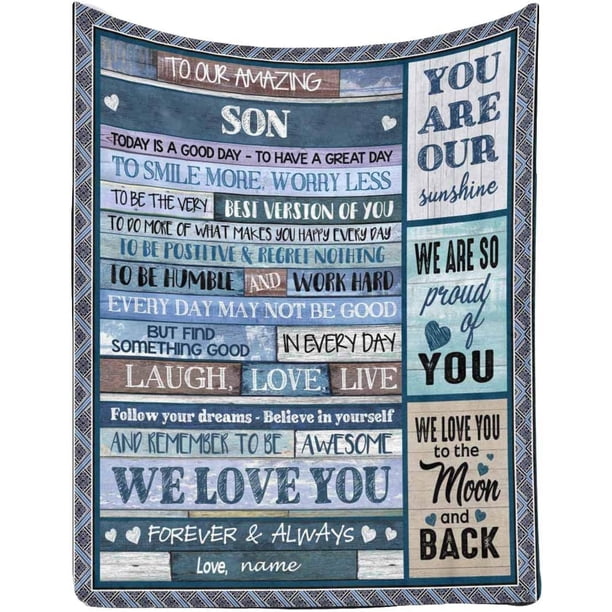 LHSHID Personalized Custom Name Message Text Blanket from Dad & Mom to Our Amazing Son You are Our Sunshine We Love You Throw Blanket