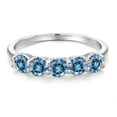 thumbnail image 3 of Gem Stone King 925 Sterling Silver Persian Blue Round Moissanite Band Ring for Women (1.15 Cttw, Available in Size 5, 6, 7, 8, 9), 3 of 6