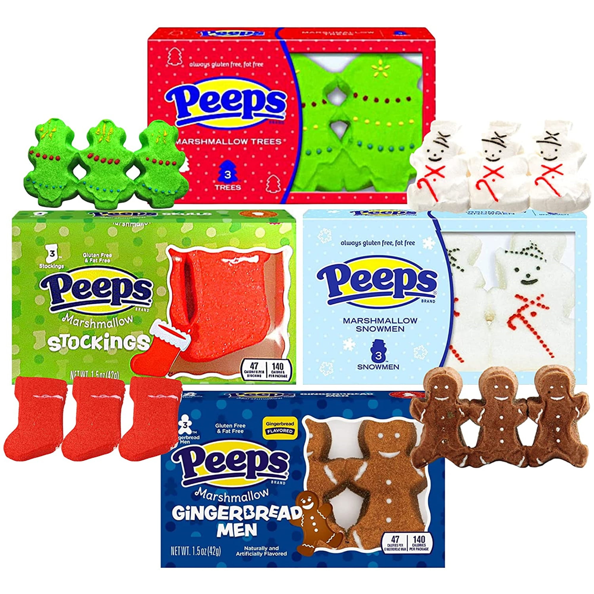 Christmas Peeps Marshmallow Candy Packs, Sugar Coated Character Shaped