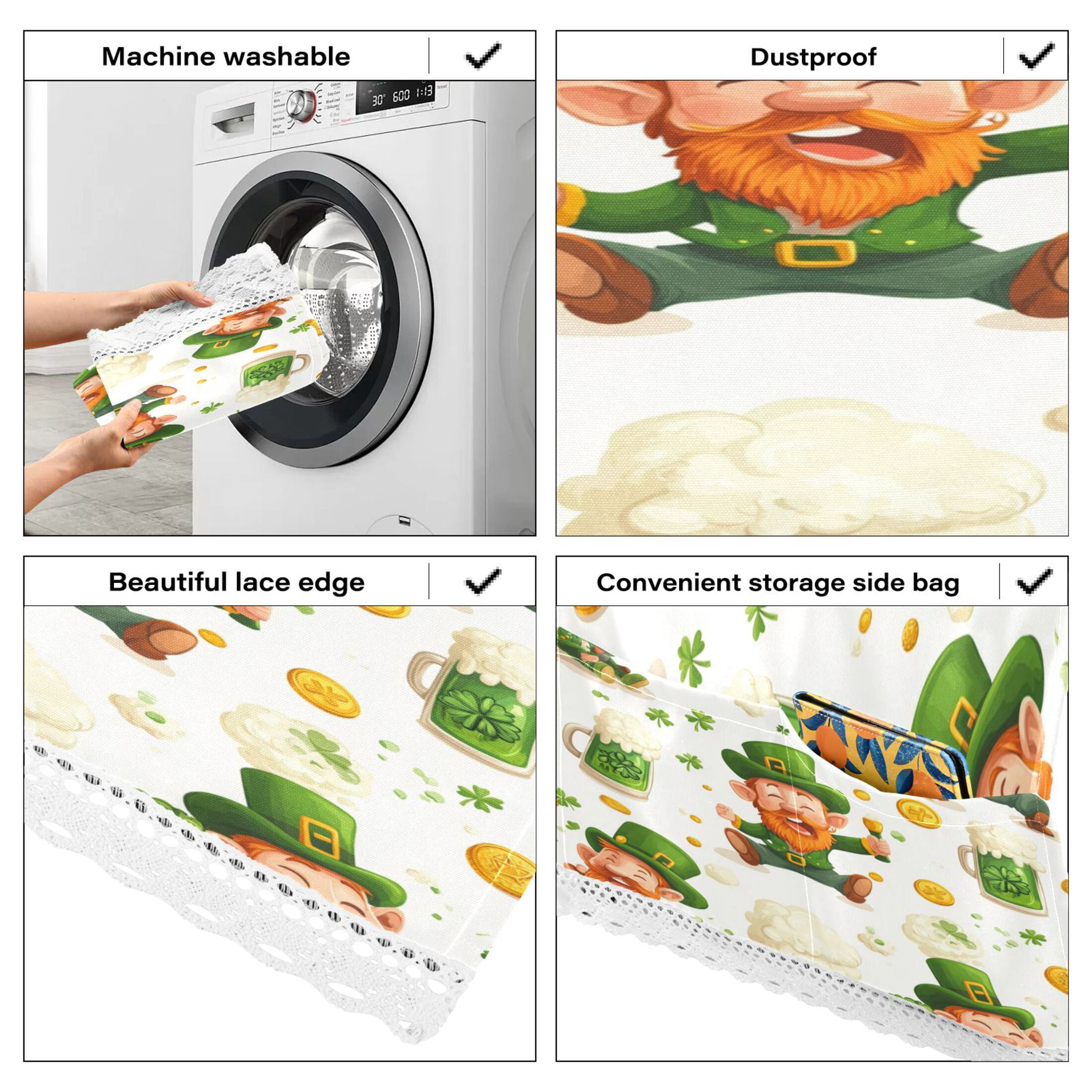 WOBOGO St Patricks Pattern with Leprechauns and Green Beer Mugs Washing Machine Cloth Dryer Refrigerator Top Cover Protective Non-Slip Mat For Kitchen Laundry