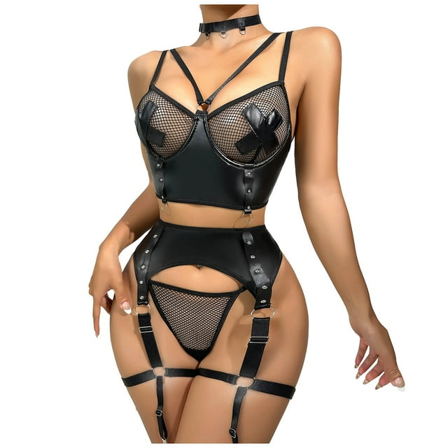 Gibobby Conjunto de lencería Sexy Conjunto de Lencería de Malla, Conjunto de Lencería de Encaje Transpirable Color Block Sujetador Suave y Elegante para Mujer(Negro, CH)